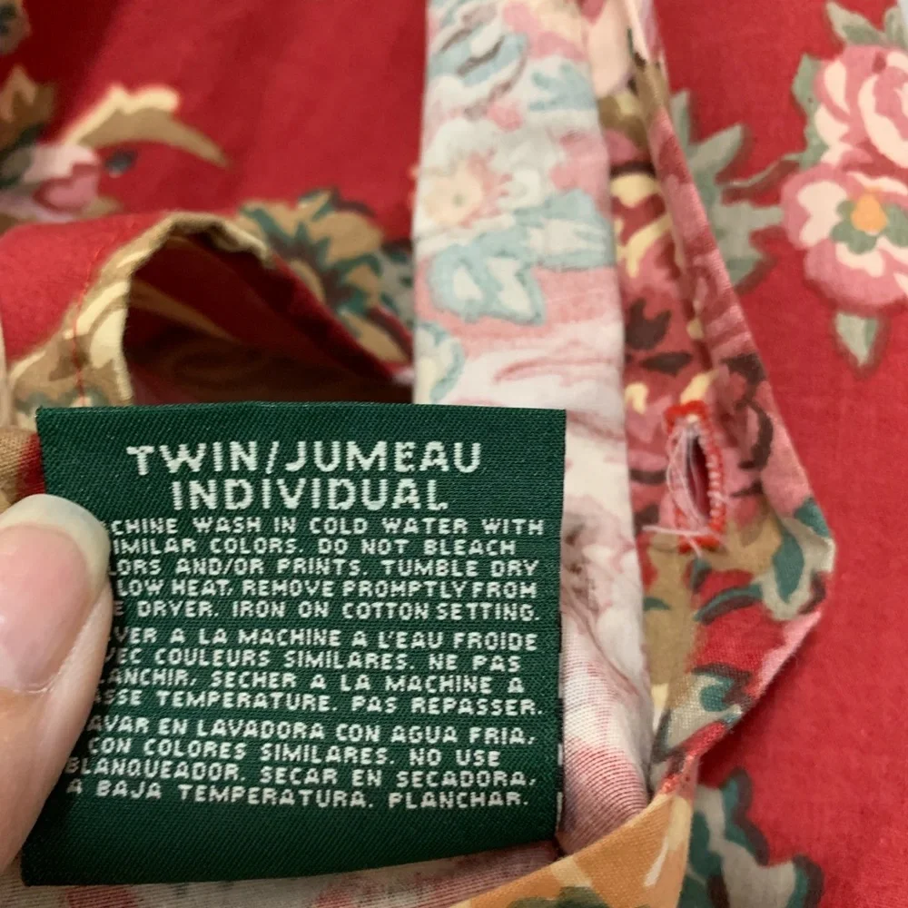 Vintage Ralph Lauren red floral scrolls twin duvet cover